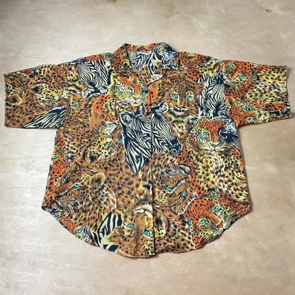 Caribou Other - Vintage Y2K Animal Cheetah Leopard Zebra Print Collared Button Up Men's M